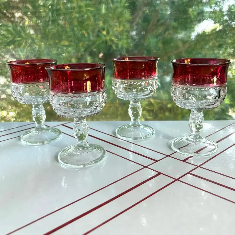 Vintage Tiffin Franciscan King’s Crown Ruby Flashed Cordial Glasses Set of 4